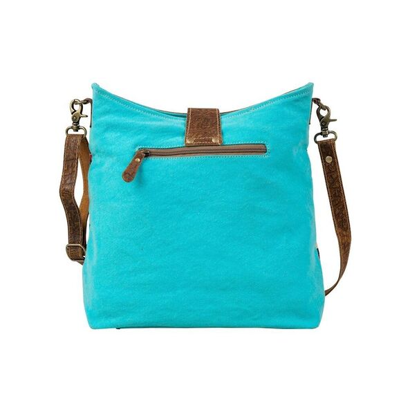 Myra Bag Handmade Tribe Shoulder Bag Upcycled Canvas & Cowhide Leather - Picture 9 of 14